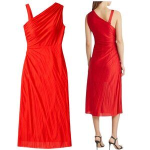 BOSS Eperla Red Ruched Asymmetric Midi Dress | Size S | NWT